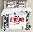 【中古】ヴィンテージ装飾布団カバーセットby Ambesonne、Circus Showロゴwith Magician Elephant Creepy TricksパフォーマンスSketchyアート、装飾寝具