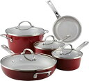【中古】(非常に良い)Ayesha Curry 10768 磁器エナメル製ノンスティック調理器具セット ミディアム M レッド 10768
