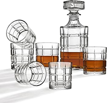 【中古】Whiskey Decanter And Glasses Bar Set, Includes Whisky Decanter And 6 Cocktail Glasses - 7 Piece Set