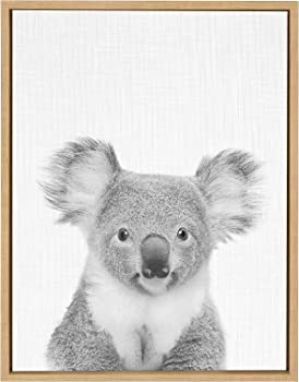 【中古】Kate and Laurel???Sylvie Koala BearブラックandホワイトPortrait Framedキャンバス壁アートby Simon TE TAI、自然18?x 24