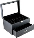【中古】(未使用品)Caddy Bay Collection カーボンファイバーパターンガラストップ ウォッチケース ディスプレイストレージボックスチェスト 高...
