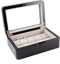 【中古】(非常に良い)Caddy Bay Collection 光沢エスプレッソウッド仕上げ 腕時計ボックス ディスプレイケース ガラストップ 腕時計10個収納