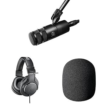 【中古】 オーディオテクニカ AT2040 ダイナミックマイク 超単一指向性マイク/XLR/ポップフィルター内蔵 ブラック+ ATH-M20xプロフェッショナルモニターのサムネイル