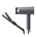 【中古】アイリスオーヤマ MiCOLA (ミコラ) イオンドライヤー HDR-M101-H ダークグレー & カールアイロン パイプ直径32mm 海外対応 温度...