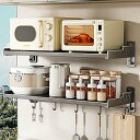 【中古】重い義務壁マウント サポート棚、ダブル レイヤー電子レンジ棚壁マウント、6 フック キッチン食器収納棚、小さなキッチン バスルーム用、大容量