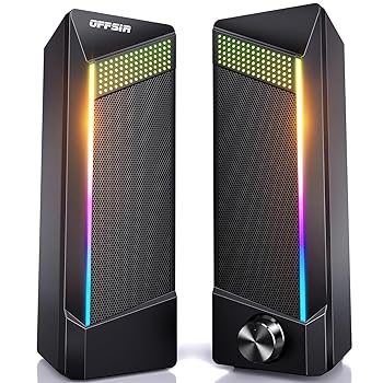 【中古】(非常に良い)OFFSIR PCスピーカー ゲーミングスピーカー USB有線 RGBライト付き 2chステレオ 臨場感 3Dサラウンドサウンド AUX接続 3.5mm端子 プラグ＆プレ