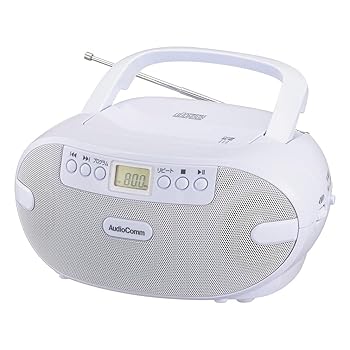 【中古】(非常に良い)オーム電機AudioComm CDラジオ CDプレーヤー ポータブル コンパクト ステレオ コンセント 電池式 ホワイト 英会話 語学学習 英検対策 リスニング