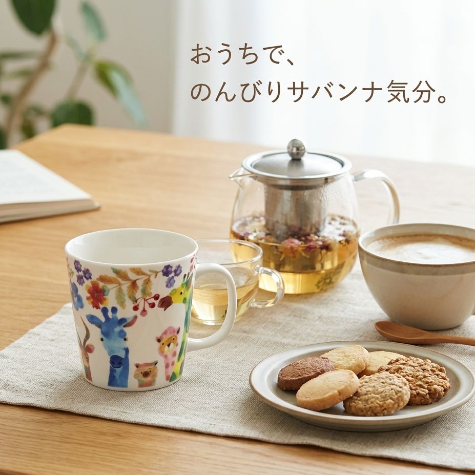 乐天商城 - マグカップ 北欧 【 サバンナマグカップ 】 300cc 日本製 美濃焼 磁器 陶器 食器 コップ タンブラー スープカップ 大容量 広口 アニマル 動物 キリン かわいい おしゃれ ほっこり カフェ ギフト プレゼント 出産祝い 引っ越し祝い 新生活