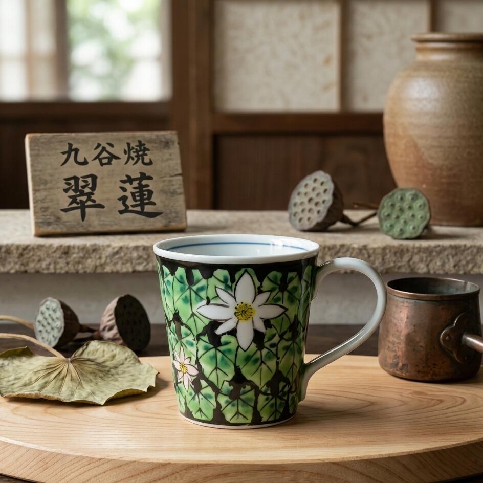 九谷焼 マグカップ すいれん 和食器 花柄 コーヒーカップ モダン 手つくり 職人技 手書き 絵付け φ8.2cm×高さ8.4cm日本製 ケース付き ギフトにも 【商品スペックの欄をご確認】