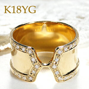 K18YGダイヤモンド リング K18 イエローゴールド ダイアモンドリング ダイヤリング 幅広 指輪 大ぶり レディース ギフト プレゼント 4月誕生石