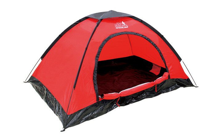 テント 1〜2人用 ドーム型テント レッド DOME TENT+ OUTDOOR MAN UPF40 UVカット 遮光 アウトドア キャンプ レジャー 日焼け防止 防災用