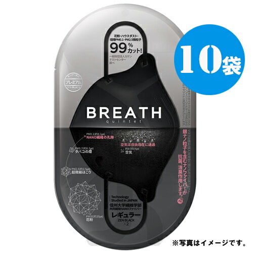 メーカー直営店 BREATH SILVER QUINTET MASK ブレスマスク レギュラーブラック10袋（1袋×2枚入り、20枚）PM0.1〜PM2.5対応 ナノマスク ウイルス対策 目玉商品 1