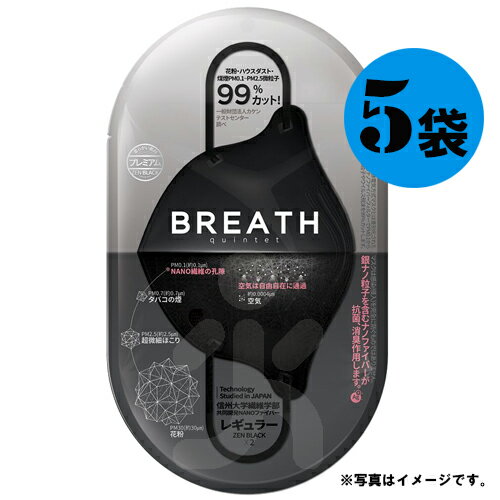 メーカー直営店 BREATH SILVER QUINTET MASK ブレスマスク レギュラーブラック5袋（1袋×2枚入り、10枚）PM0.1〜PM2.5対応 ナノマスク ウイルス対策 目玉商品