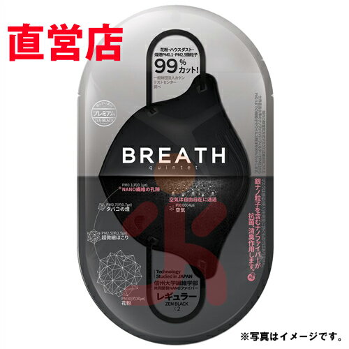 メーカー直営店 BREATH SILVER QUINTET MASK ブレスマスク レギュラーブラック1袋（2枚入）PM0.1〜PM2.5対応 ナノマスク ウイルス対策 目玉商品