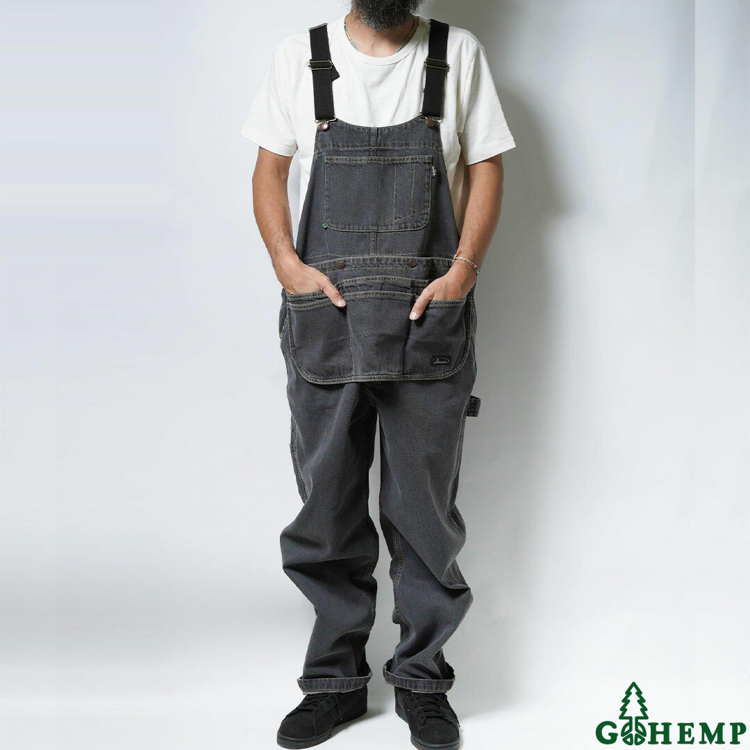 楽天GOODNOTEGOHEMP ゴーヘンプ GHP1167BGU MIGHTY ALL PANTS with MULTI APRON マイティーオールパンツ メンズ レディース ユニセックス オールシーズン オーバーオール XS S M L ヘンプコットンデニム エプロン オールインワン USEDWASH ユーズドウォッシュ ブラック