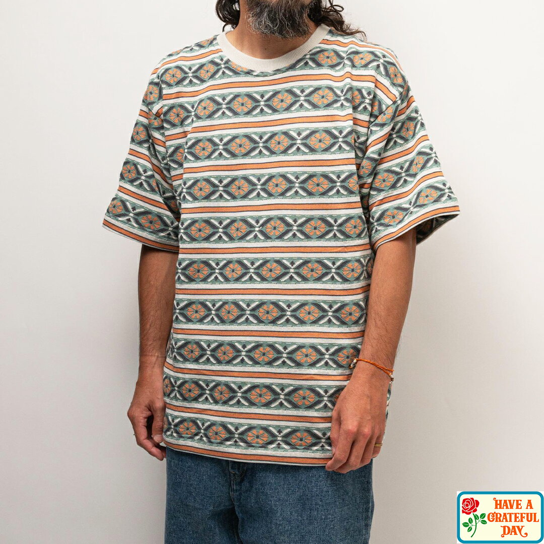 HAVE A GRATEFUL DAY ハブアグレートフルデイ GDC0308JQAD JACQUARD T-SHIRT ジャカード Tシャツ ボーダー メンズ レディース ユニセックス M L XL 70sレトロ ストリート ヴィンテージライク