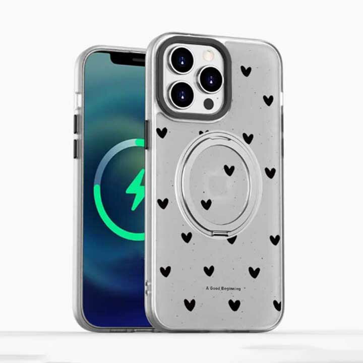 3WAY iPhone17eケース 透明 白 ホワイト アイフォンケース アイフォンカバー マグセーフ 開閉スタンド スマフォリング バンカーリング ハート ドット ガーリー カジュアル シンプル カメラレンズ保護 落下防止 おしゃれ 可愛い iPhone16e ケース