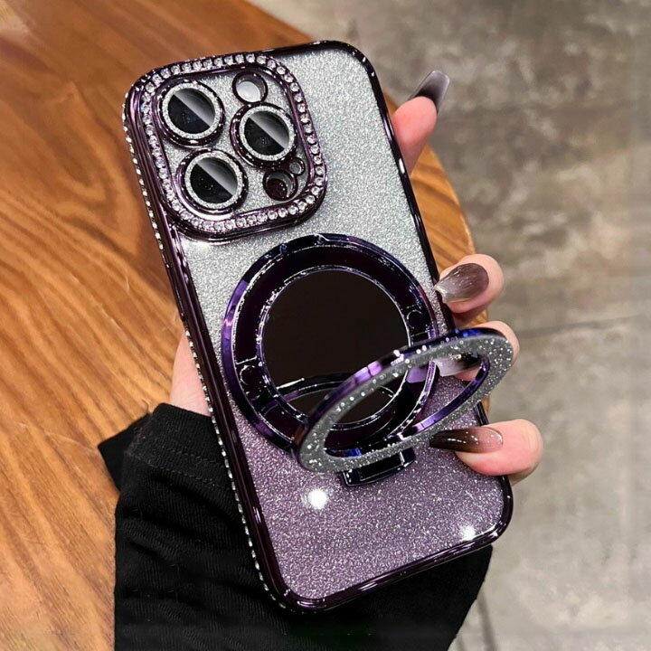 樂天商城 - iPhone17ケース キラキラ ミラー付き 鏡付き iPhoneケース 透明 クリア 開閉式スタンド スマフォリング バンカーリング ラメ グリッター ラインストーン 高見え カメラレンズ保護 耐衝撃 シンプル ゴージャス おしゃれ