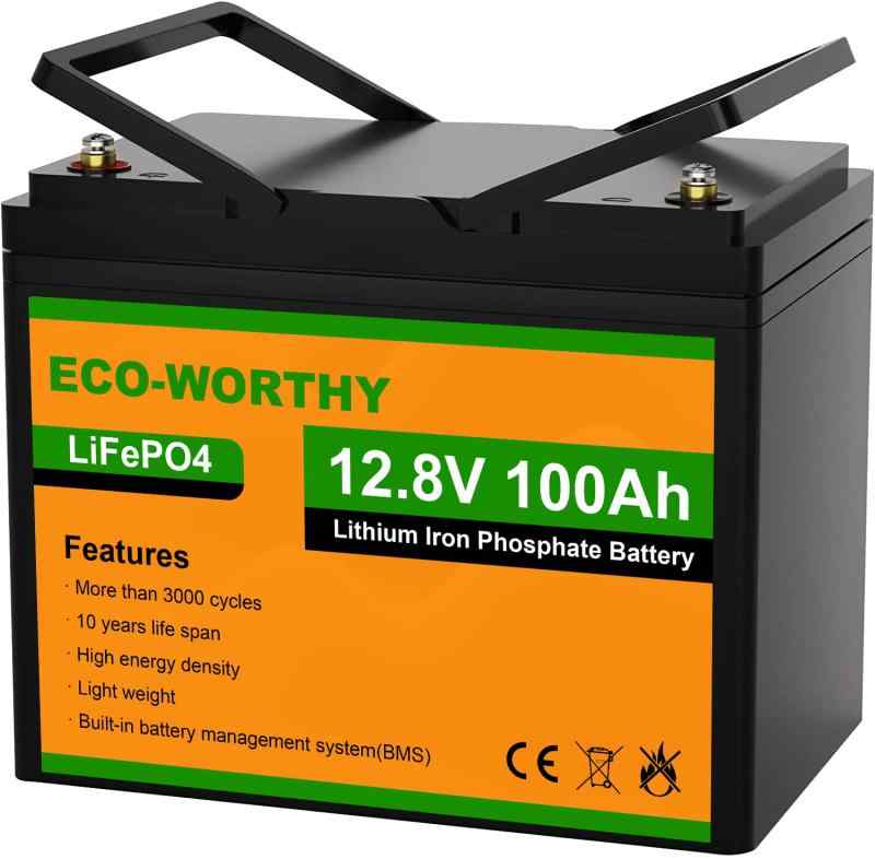 ECO-WORTHY リチウムイオンバッテリー 12V 100AH 1280Wh バッテリー リン酸鉄 リチウム電池 lifepo4 ディープサイクル 3000回 BMS保護 RV キャンピングカー 自動車 ソーラーパネル