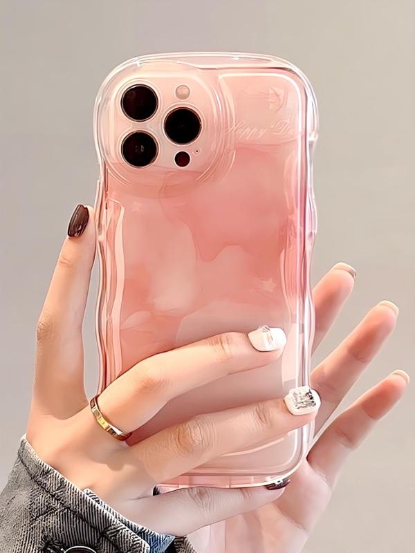 saymi ピンク ウェーブ おしゃれ 韓国 iPhone ケース ほんのり透け感 桃のような色味が可愛い マーブル模様 うるつや 可愛い 手にフィット