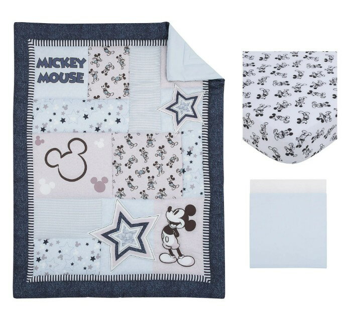 【送料無料】Disney Baby ディズニー ミッキーマウス 3点セット キルティング ベビー寝具 ベビーベッド 出産祝い 誕生祝い お祝い プレゼント キャラクター 布団セット 子供部屋 海外直輸入
