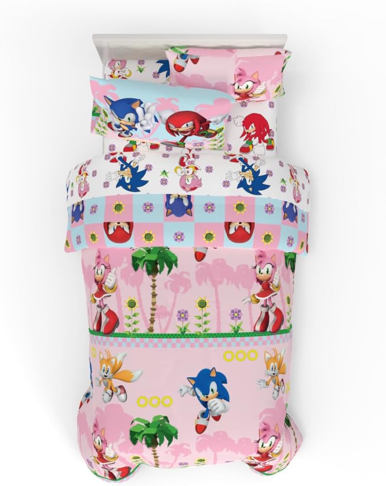 【送料無料】ソニック　ピンク　キャラクター 子供用 布団セット シングル 新一年生・子供部屋・キャラクターシーツ＆掛布団＆枕カバー 海外直輸入