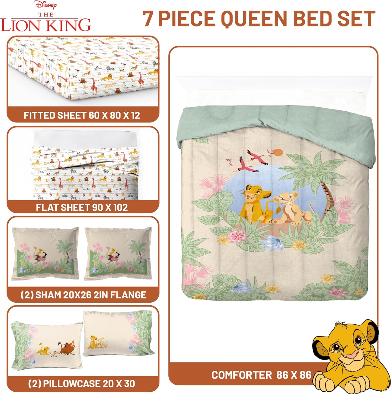 【シングルサイズ】Disney ディズニー ライオンキング シンバ 子供用 布団セット シングル 新一年生・子供部屋・キャラクターシーツ&掛布団&枕カバー 海外直輸入