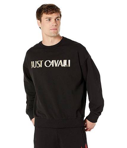 楽天グッズ×グッズ送料無料 ジャストカヴァリ Just Cavalli メンズ 男性用 ファッション パーカー スウェット Soho Crew Neck Sweatshirt with "Palm Spring Logo" Print - Black