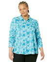  [p[ Roper fB[X p t@bV {^Vc Plus Size Rodeo Star Printed Rayon Western Blouse w/ Snaps - Blue