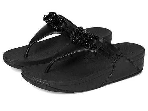 送料無料 フィットフロップ FitFlop レディース 女性用 シューズ 靴 サンダル Lulu Beaded-chain Leather Toe-post Sandals - Black