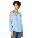  Xe[g 1.STATE fB[X p t@bV uEX Cold Shoulder Ruffle Sleeve Blouse - Oasis Blue