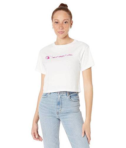 送料無料 チャンピオン Champion レディース 女性用 ファッション Tシャツ The Cropped Tee - Space Dye - White/Inari