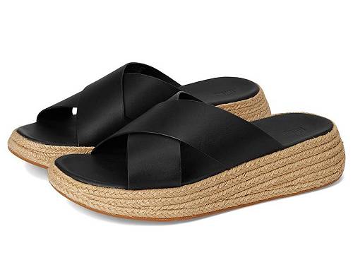 送料無料 フィットフロップ FitFlop レディース 女性用 シューズ 靴 サンダル F-Mode Espadrille Leather Flatform Cross Slides - Black