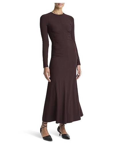 送料無料 ヴィンス Vince レディース 女性用 ファッション ドレス Long Sleeve Crew Curved Seam Rouched Dress - Dark Fig