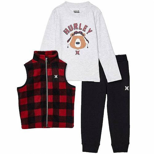 送料無料 ハーレー Hurley Kids 男の子用 ファッション 子供服 セット All Over Print Polar Fleece Vest Three-Piece Set (Toddler) - Gym Red