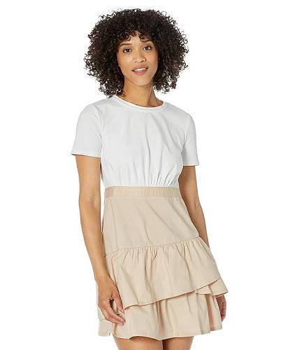 送料無料 ダナモーガン Donna Morgan レディース 女性用 ファッション ドレス Combo Mini Dress with Ruffle Skirt - Sand