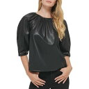  JoNC Calvin Klein fB[X p t@bV uEX Shirred Short Sleeve Blouse - Black