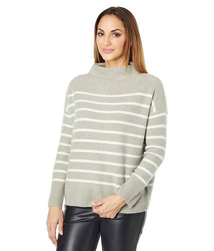 楽天グッズ×グッズ送料無料 ヴィンス Vince レディース 女性用 ファッション セーター Breton 100％ Cashmere Stripe Boiled Funnel Neck - Light Heather Sage/Off-White