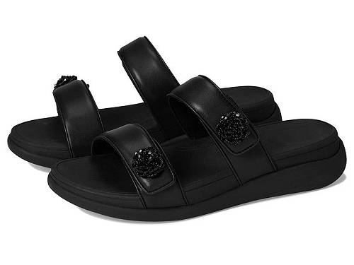 送料無料 フィットフロップ FitFlop レディース 女性用 シューズ 靴 サンダル F-Mode Go Beadie-Button Adj. Flatform 2-Bar Slides - All Black