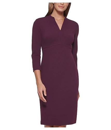 楽天グッズ×グッズ送料無料 カルバンクライン Calvin Klein レディース 女性用 ファッション ドレス 3/4 Sleeve V-Neck Sheath - Aubergine