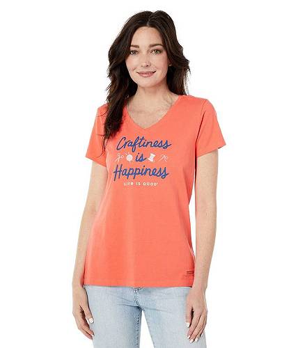 送料無料 ライフイズグッド Life is good レディース 女性用 ファッション Tシャツ Craftiness is Happiness Crusher TM Vee - Mango Orange