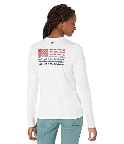 楽天グッズ×グッズ送料無料 コロンビア Columbia レディース 女性用 ファッション Tシャツ Tidal Tee（TM） PFG Fish Flag Long Sleeve Shirt - White/Bluestone Gradient