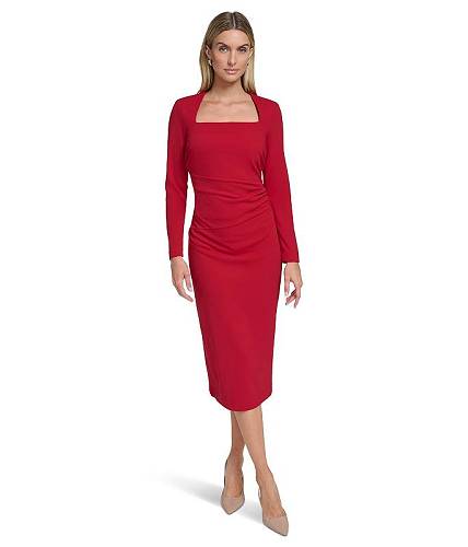 楽天グッズ×グッズ送料無料 カルバンクライン Calvin Klein レディース 女性用 ファッション ドレス Scuba Crepe Long Sleeve Midi Sheath - Red