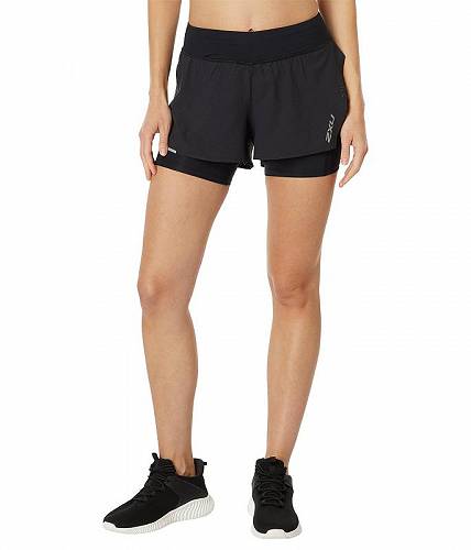 楽天グッズ×グッズ送料無料 ツータイムズユー 2XU レディース 女性用 ファッション ショートパンツ 短パン Aero 2-in-1 4" Run Shorts - Black/Silver Reflective
