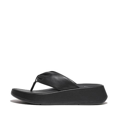 送料無料 フィットフロップ FitFlop レディース 女性用 シューズ 靴 サンダル F-Mode Leather-Twist Flatform Toe-Post Sandals - Black