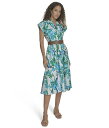 送料無料 カルバンクライン Calvin Klein レディース 女性用 ファッション ドレス Belted Floral Cotton Aline - Kelly Multi(4)