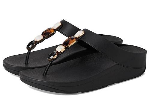 送料無料 フィットフロップ FitFlop レディース 女性用 シューズ 靴 サンダル Fino Multi-Stone Leather Toe-Post Sandals - All Black