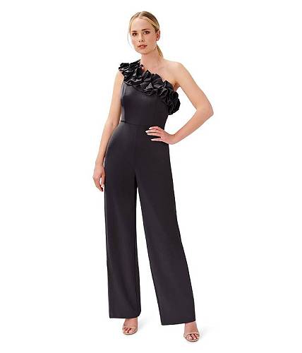 ̵ ɥꥢʥѥڥ Adrianna Papell ǥ  եå ץ Ĥʤ å Stretch Crepe Ruffle One Shoulder Jumpsuit - Black