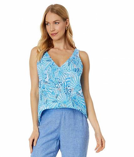 ̵ ꡼ԥ塼åĥ Lilly Pulitzer ǥ  եå ȥåץ  Florin Sleeveless Linen Top - Amalfi Blue By The Seashore