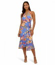  AhAipy Adrianna Papell fB[X p t@bV hX Printed Stretch Crepe Halter Dress with Cascade High-Low Hem - Periwinkle Multi